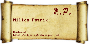 Milics Patrik névjegykártya